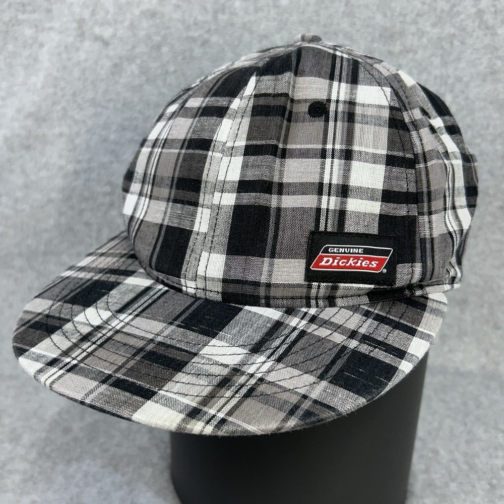 Dickies Black Flannel Plaid Ball Cap Snapback Black Grey White